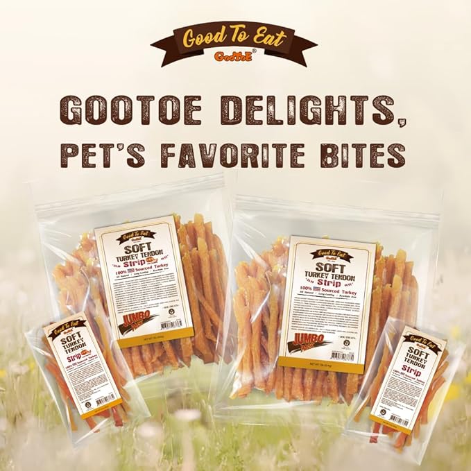 Gootoe Soft Turkey Tendon Strip with Pumpkin 3oz, Chewy Snack, USA-Sourced Turkey Tendon, Premium Training Chews, Hypoallergenic, Ideal for Small & Senior Dogs