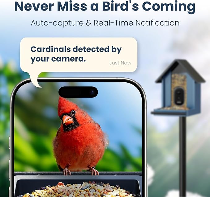 Smart Metal Bird Feeder with Camera Squirrel Proof, 2.5K UHD AI Identification, Wireless Solar Powered Outdoor for Garden Birding, Real-time Videos & IMG, Premium Present for Dad