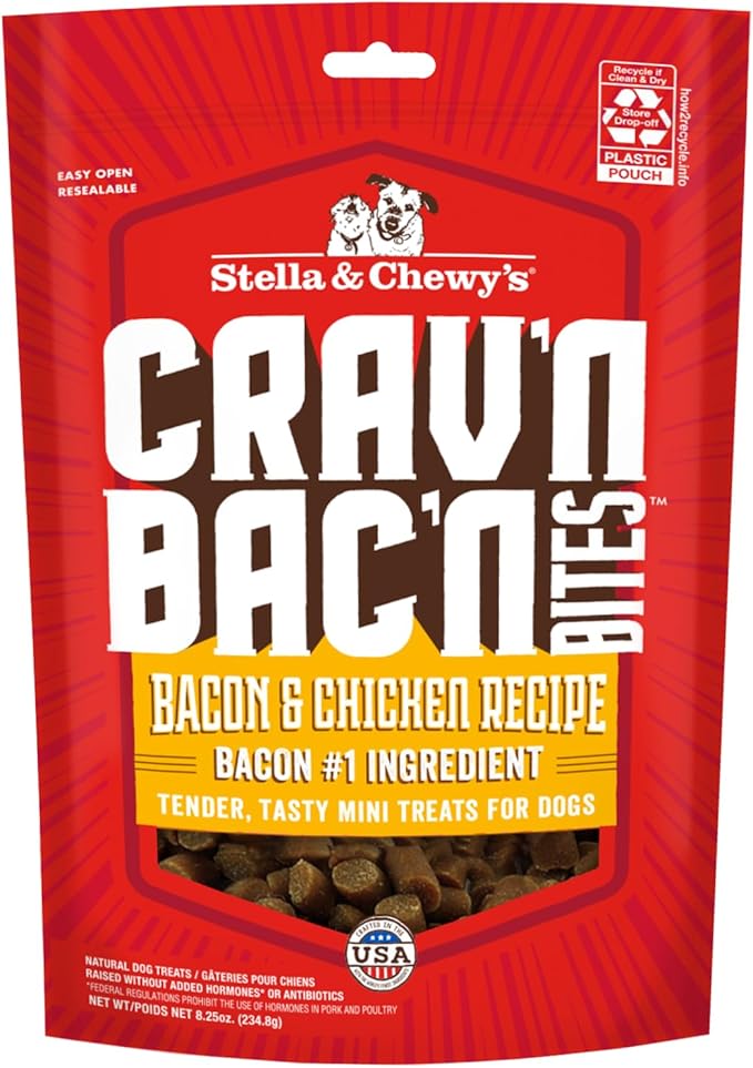 Stella & Chewy's Training Dog Treats - Crav'n Bac'n Soft Bacon & Chicken Bites - Premium USA Made - Low Calorie Rewards - 8.25oz