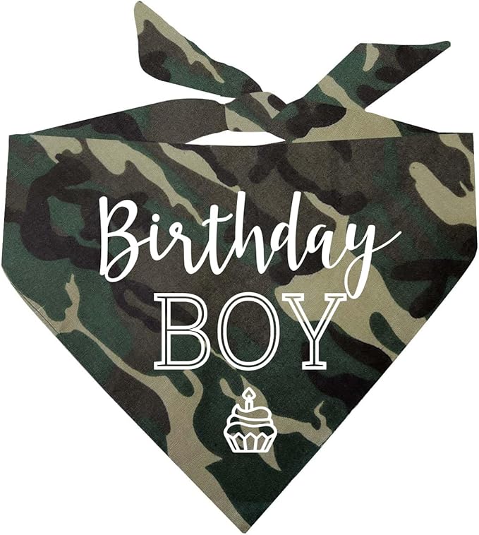 Birthday Boy with Cupcake Dog Pawdy (Party) Celebration Dog Bandana (Camo, XS 214)