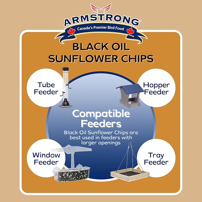 Armstrong Wild Bird Food Black Oil Sunflower Chips, 13 Pounds - for Northern Cardinals, American Goldfinches and Black-Capped Chickadees - Ideal for Outside Feeders