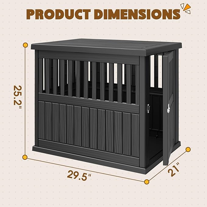 Bifanuo 30-Inch Dog Crate Furniture, Heavy Duty Dog Crate for Medium and Small Dog, Lockable Indoor Outdoor Dog Kennel & End Table, Decorative Plastic Pet Cage (Classic Black, 29.5" x 21"x 25.2")