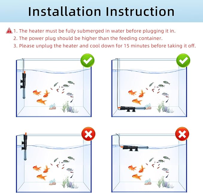 HiTauing Aquarium Heater 25W/50W/100W/200W/300W, Adjustable Knob Fish Tank Heater with Digital Thermometer, Submersible Betta/Turtle Tank Heater for Freshwater and Saltwater Tanks