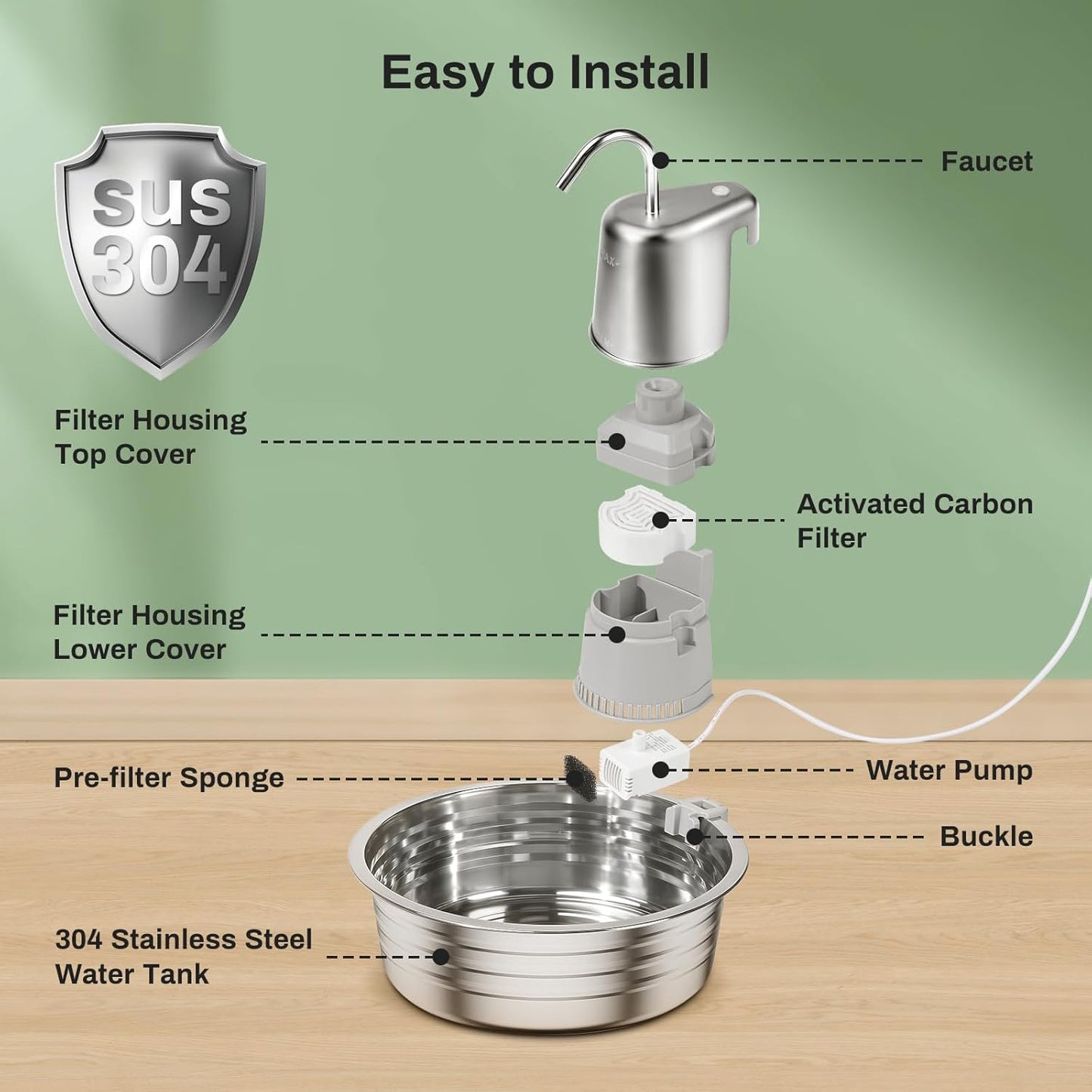 Cat Water Fountain, 4L/135OZ Stainless Steel Pet Fountain Dog Water Dispenser Bowl Cat Drinking Fountains Watering Supplies with Ultra-Quiet Pump for Cats, Dogs, Multiple Pets Indoor