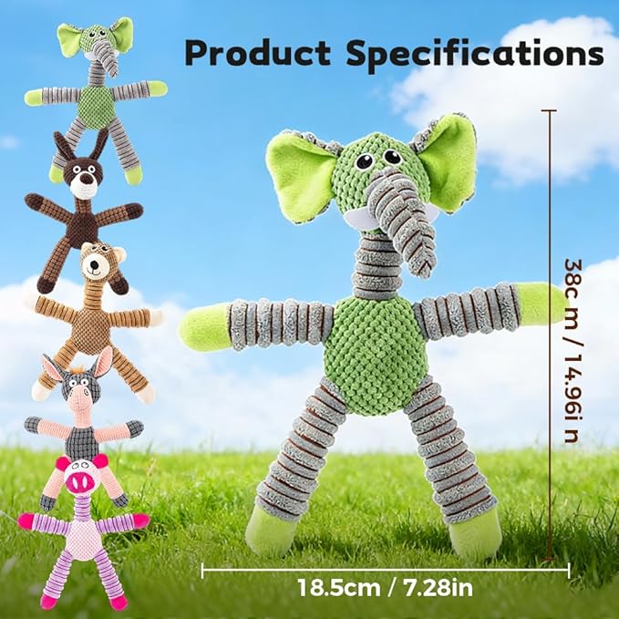 2026 New Dog Toys, Indestructible Plush Dog Toy for Aggressive Chewers, Interactive Squeaky Soft Puppy Chew Toy, Durable Teething Toys for Small Medium Large Dogs (Gray Green)