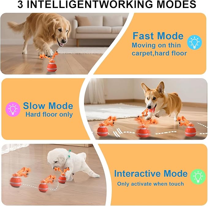 Interactive Dog Toys, Motion Activate Rolling Ball for Small Medium Large Dogs, Automatic Moving Toy, Interactive Dog Ball Stimulation Toy for Boredom Relief (Orange)