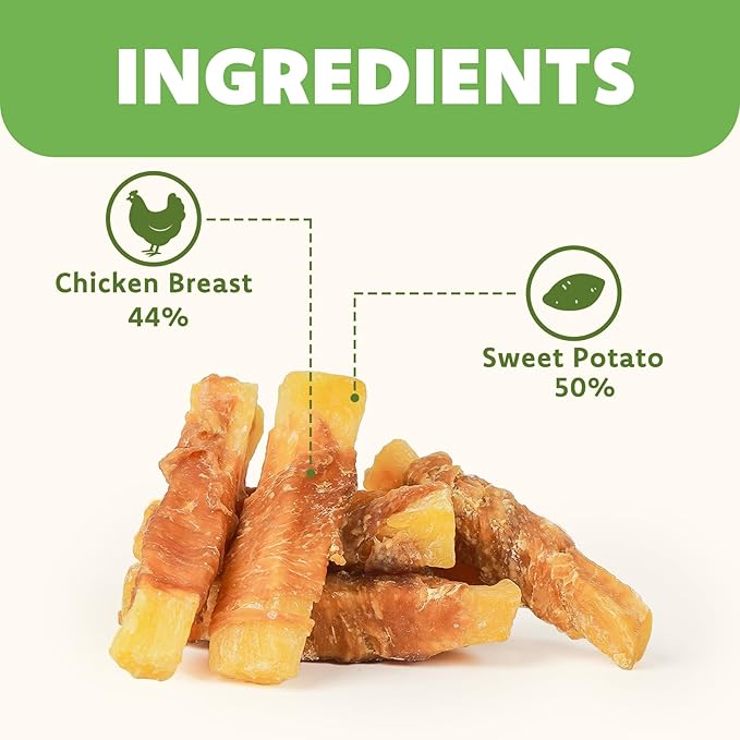 MON2SUN Chicken Wrapped Sweet Potato Dog Treats for All Breeds, Rawhide-Free Soft Chews for Training, No Artificial Colors, 10 oz
