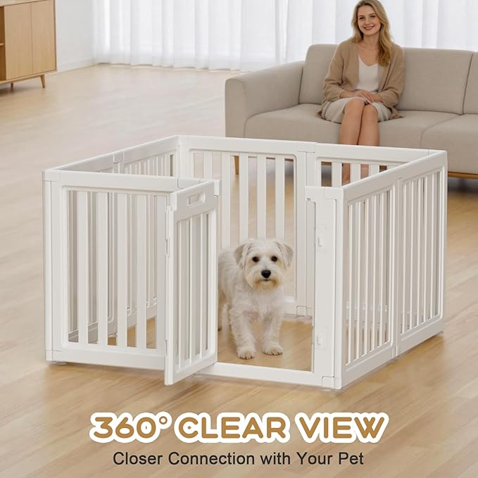 Dog Playpen, Clear Dog Pen, Dog Pen Indoor, Easy to Install and Remove Dog Play Pen, Puppy Playpen Suitable for Dogs, Cats,Dog Playpen Indoor (White, 30.3 inch Height, 8 Panels)