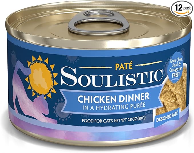 Soulistic Paté, Chicken Dinner in a Hydrating Purée, 2.8oz Can, Pack of 12