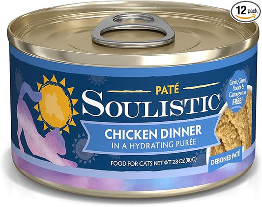Soulistic Paté, Chicken Dinner in a Hydrating Purée, 2.8oz Can, Pack of 12