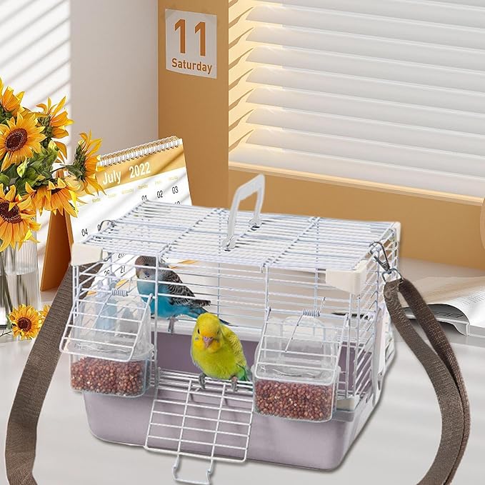 Portable Bird Cage - Travel Mini Aviary, Sturdy Handle Carrier, Easy Cleaning Design, Excellent Pet Habitat, Trending Small Animal Tool, Cockatiels Peony Budgies Accessories 10.63x7.87x7.87 Inches