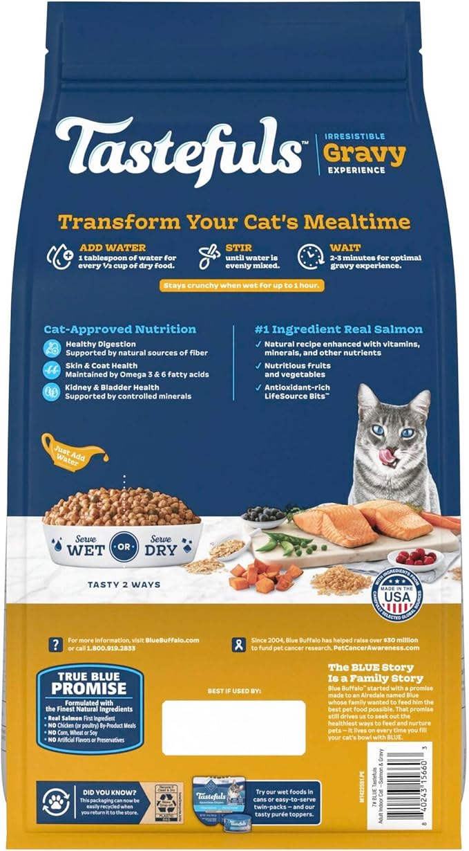 Blue Buffalo Tastefuls Irresistible Gravy Experience Adult Indoor Cat Dry Food, Salmon & Brown Rice Recipe, 7-lb. Bag
