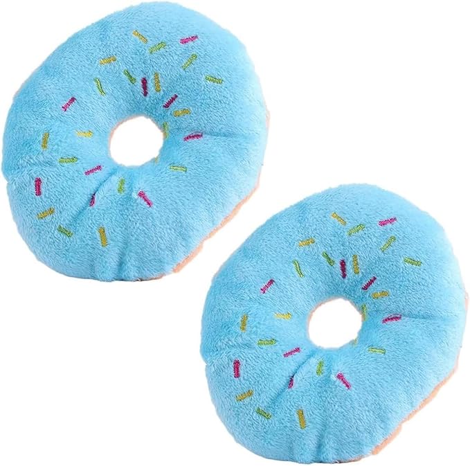 2 Pcs Blue Donut Shape Plush Pet Toy, Lovely Squeaky Sound Chew Toy for Dogs with Chew Guard Technology, Squeak Toys, Decorations