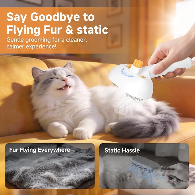 Pet Steam Brush for Dog & Cat – 3-in-1 Spray Hair Removal Comb for Shedding & Grooming, Softens Fur & Reduces Static – Water Brush for Long & Short Coats, Bath-Hating Pets, Includes Waterless Shampoo