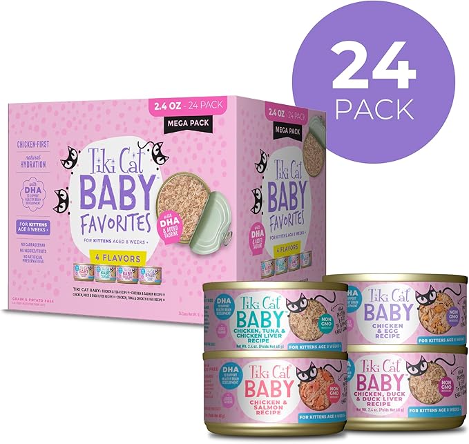Tiki Cat Baby Whole Foods Wet Cat Food for Kittens Mega Pack, 2.4 oz. Cans (24 Count)