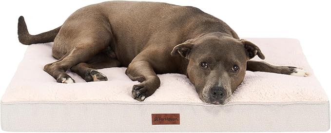 Furhaven Cooling Gel Dog Bed – Classic Cushion with Plush Tufted Top, Supportive Foam Mattress, Removable Washable Cover, Joint Relief - Wheat, Large