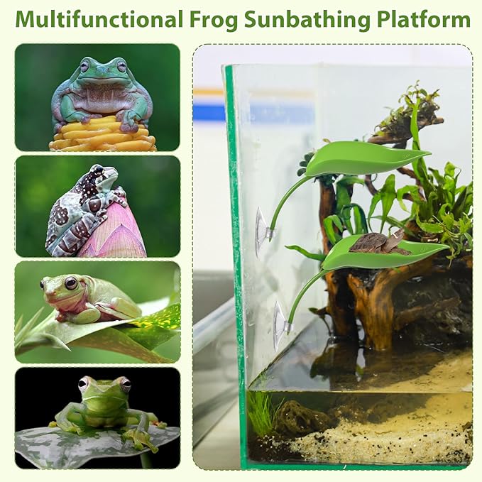3 Pack Dwarf Frog Tank Accessories, Turtle Tank Accessories Leaf Shape Basking Platform with Suction Cups Frog Habitat Platform Reptile Leaf Aquarium Decoration Leopard Gecko Accessory