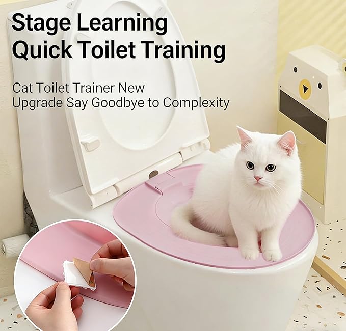 Cat Toilet Seat Training Kit,Reusable Plastic Trainer for Pet Cleaning,Removable Pet Toilet Training System,Portable Trainer for Home Pet Shop Pet Care,Easy Installation,Stable and Durable (Pink)