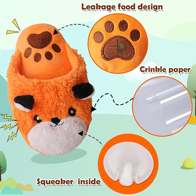 Dog Snuffle Toy, Plush Slipper Shaped Crinkle Toy with Hidden Treat Pocket and Squeaker for Cats and Small Dogs Chewing Play (Pig)