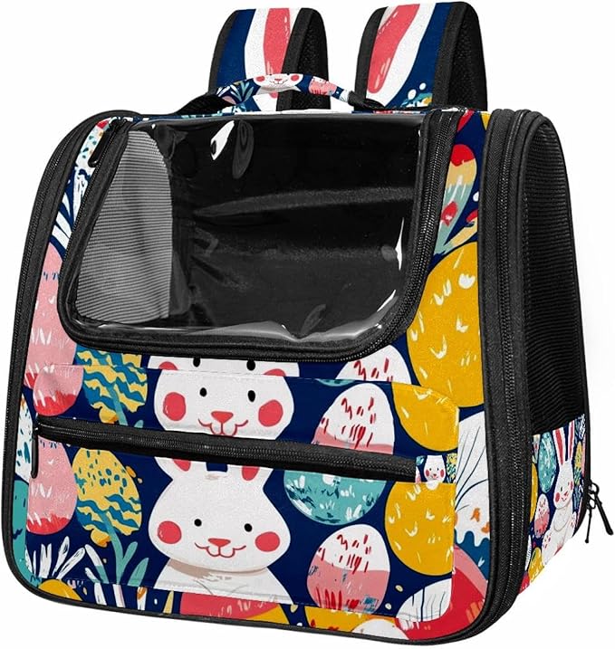 Happy Bunny (2) Cat Backpack Carrier, Breathable Cat Carrier Large Space Bubble Pet Backpack for Kitty Small Dog