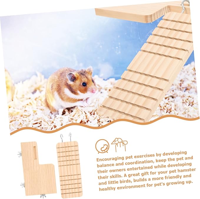 LIOOBO 1set Wooden Hamster Platform Hanging Ladder Fun Plaything for Pets Promotes Exercise Coordination Random Style Design for Hamsters Guinea Pigs
