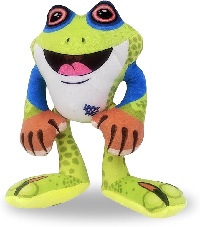 Happy Tails Interactive 12-Inch Frog Squeaky Dog Toy for Medium to Large Dogs, Durable Polyester with Reinforced Stitching, Green