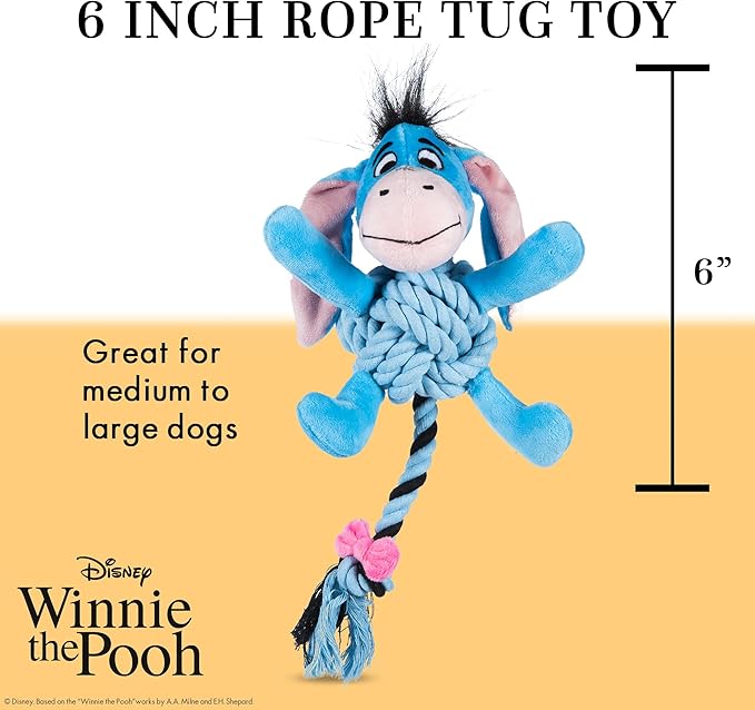 Disney for Pets Winnie the Pooh: Eeyore Rope Pet Toy Dog Toys | Rope Tug Toy for Dogs Inspired by Winnie the Pooh, 8 Inch
