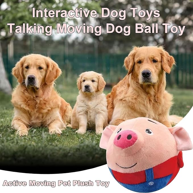 Active Moving Pet Plush Toy Interactive Dog Toys, Squeaky Moving Dog Ball Toy, Washable Cartoon Pig Plush Sound Electronic Dog Toy, Shake Bounce Boredom Talking Toys for Dog Pets Cats1, pink