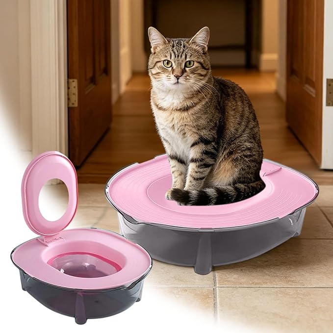 Cat Toilet Training Kit, Portable Litter Box with Flushable Design, Odor Control and Anti-Splash, Large Thickened Pp Material for Kittens and Cats (Pink)