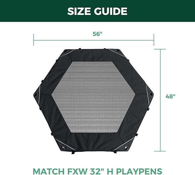 FXW Homeplus Indoor Dog Playpen with Hexagon Mesh Top Cover for Escape Prevention, 32 Inch 6 Panels Heavy Duty Dog Pen for Small and Medium Dogs, Black│Patented