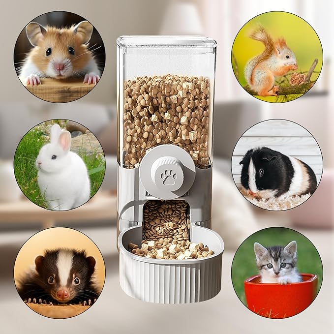 Hanging Cage Automatic Pet Food Water Dispenser, 41oz Hanging Automatic Food Dispenser, 18oz Pet Water Bottle for Cage Crate, Suitable for Kitten Rabbit Chinchilla Hedgehog Ferret (Grey, 41Oz)