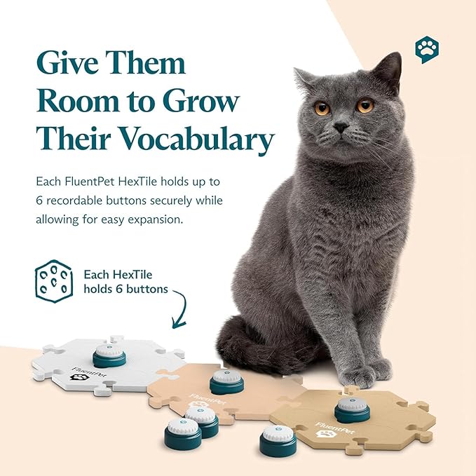 FluentPet Speak Up Get Started Kit with Clearer Upward-Facing Sound - 6 Recordable Buttons for Dogs & 3 Beige HexTiles | Dog & Cat Communication Buttons Set | with Batteries