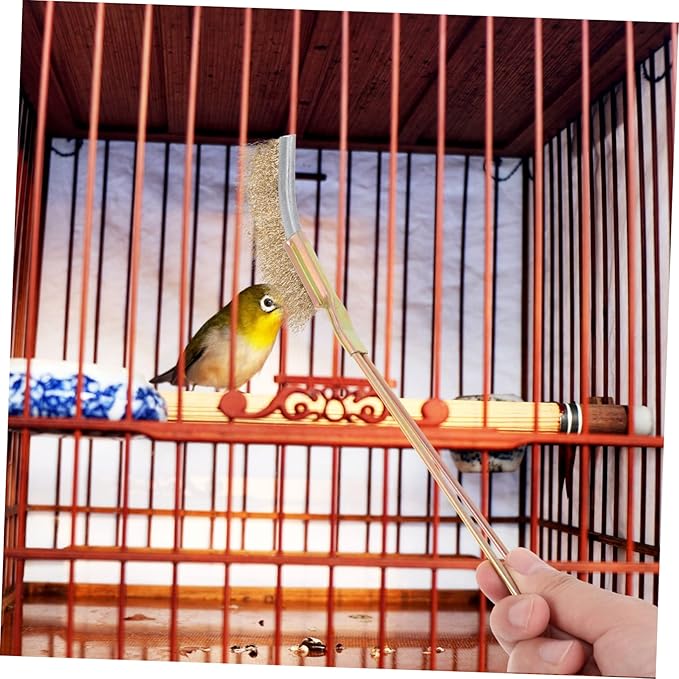 1set Bird Cage Cleaning Brush Handle and Two Brush Practical for Easy Cleaning of Birdcages Suitable for Parrots and Pets