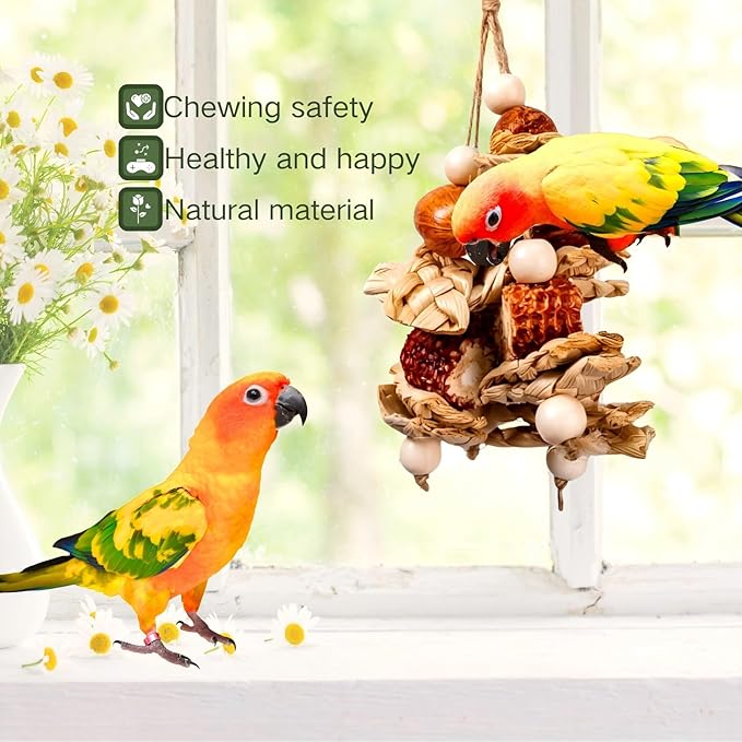 2pcs Bird Toys for Parakeets,Foraging Toys for Birds Parrot Chewing Hanging Toy,Bird Cage Toy for Conure Cockatiel Budgies Lovebird