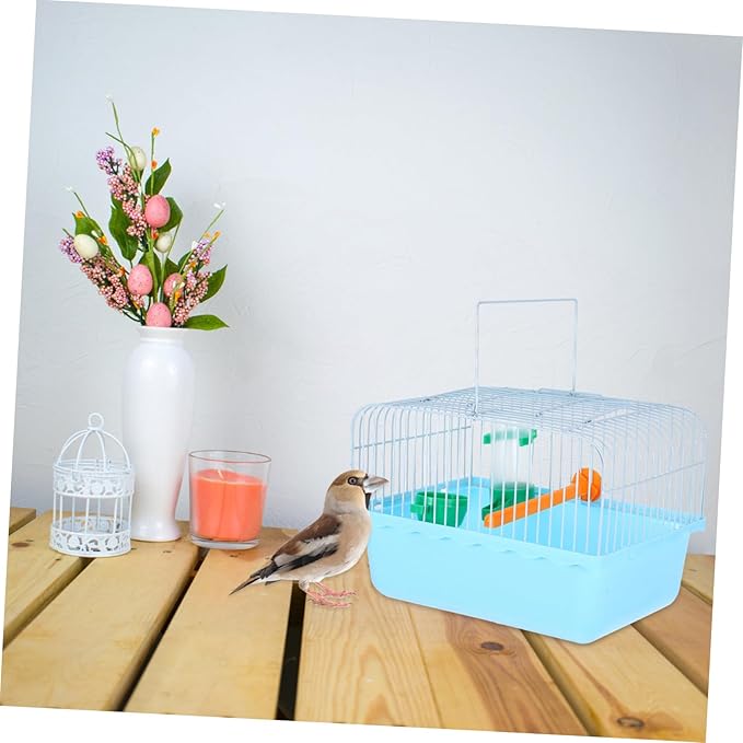 Portable Lovebird Cage with Perch Food Dish Water Feeder Abs Iron Construction Spacious Pet Carrier for Small Animals Parrots and Birds Random Color