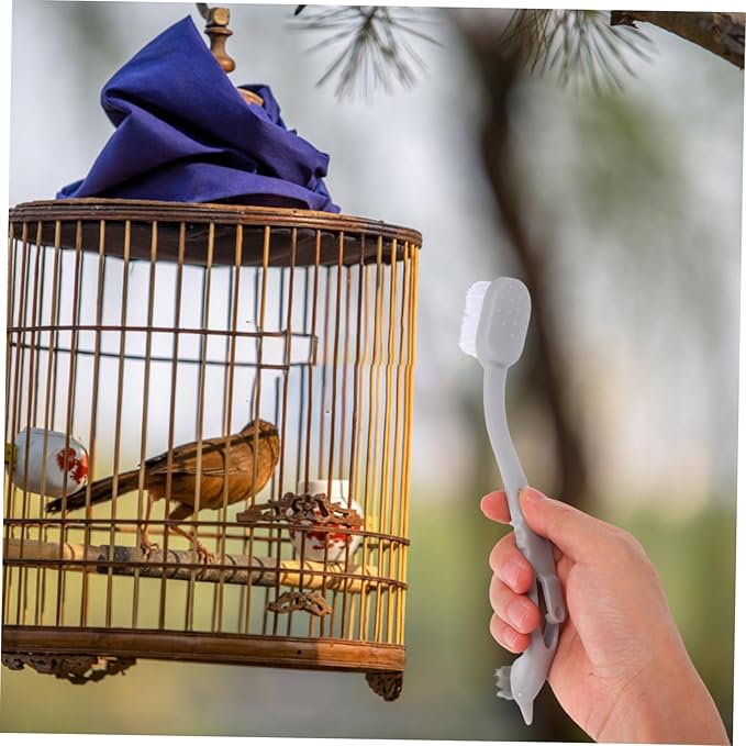 VANZACK 3pcs Bird Cage Brush with Dual Heads Long Handle Cleaning Tool for Small Animal Cages for Thorough Maintenance and Easy Use