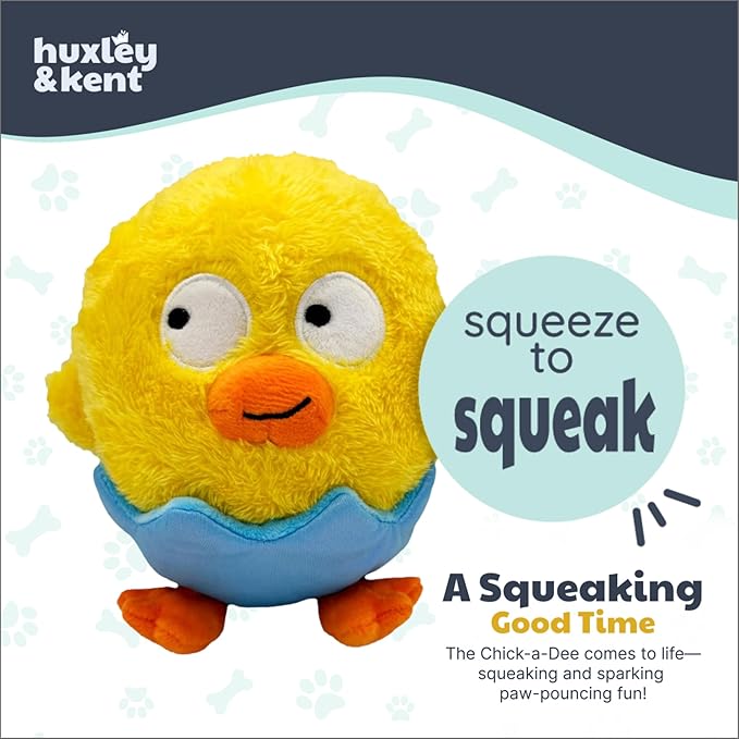 Huxley & Kent Funny Dog Toy w/Squeaker – Power Plush Squeaky Dog Toys for Small, Medium & Large Dogs – Soft Stuffed Animal for Indoor Play & Fetch - Chick-a-Dee, Small