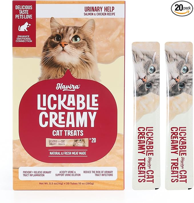 Havira Healthy Lickable Creamy Cat Treats Urinary Help – Chicken & Salmon Flavor Squeeze Treats with Cranberry & DL-Methionine, Functional Snacks with Real Shredded Chicken, Grain Free