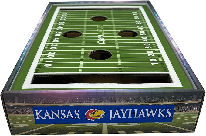 Pets First NCAA Kansas Jayhawks Cat Scratcher Box, Game Day Cat Toy, Football Field Design, Stimulating Lounge