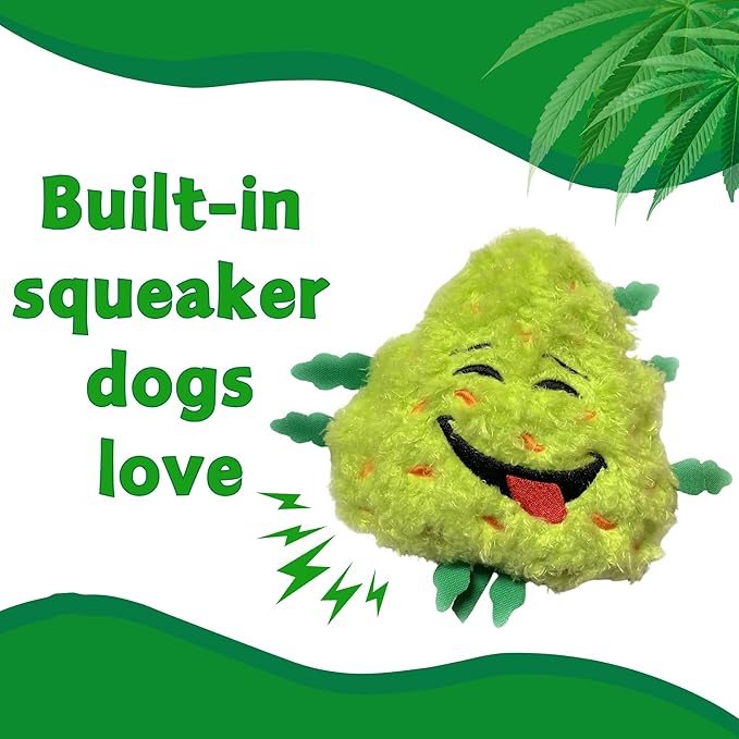 Bud the Weed Nug, Funny Squeaky Dog Toy, Cute Stuffed Parody Pot Nug, Cool Plush 420 Novelty Gift for Pets & Their Owners, Sized for Puppies & Small, Medium & Large Breeds