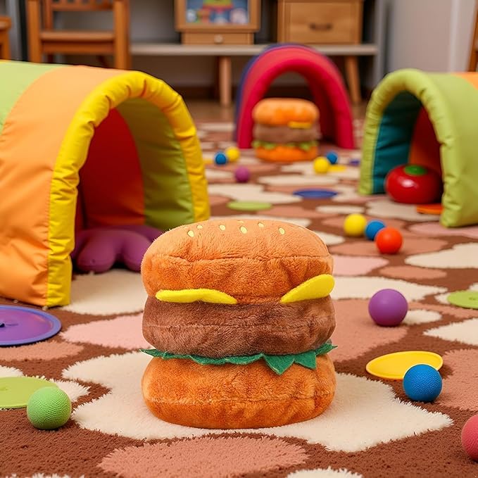 1pc Hamburger Shape Dog Squeaky Toy,Dog Squeak Toy for Pet Dogs Biteable Chewing Squeeze Hamburger Bone Toy Biting Resistant Cat Soft Pet for Dogs