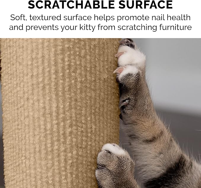 Furhaven Wrap Around Scratching Post Cover for Indoor Cats, Fits Posts Up to 3.5" Diameter, Durable & Less Mess - Tiger Tough Carpet Scratch Mat - Cream, Small