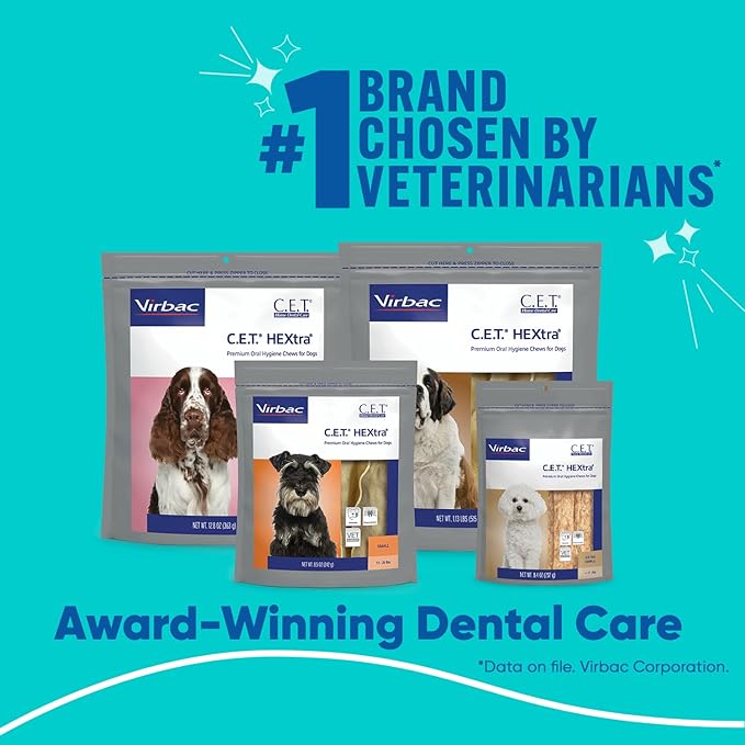 Virbac C.E.T.® HEXTRA® Premium Oral Hygiene Chews for Dogs, Rawhide Coated to Fight Bacteria and Reduce Plaque and Tartar, under 11 lbs