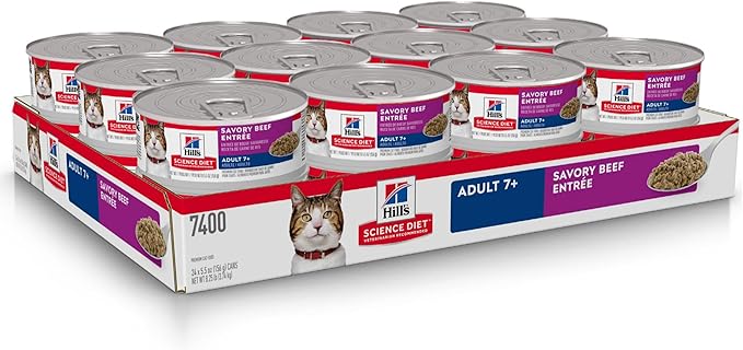 Hill's Science Diet Adult 7+ Wet Cat Food, Beef Minced, 5.5 oz. Cans, 24-Pack