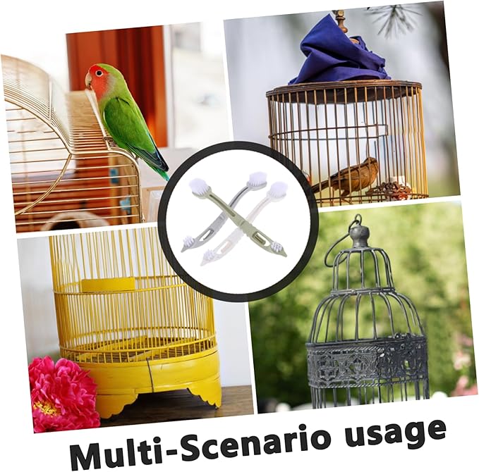 3pcs Bird Cage Brush with Extra Long Handle Soft Bristles Pet Cage Cleaner for Birdcage Dog Kennels Small Animal Enclosures Versatile Cleaning Tool in Gray Green Beige