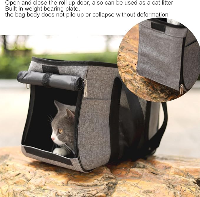 Breathable Cat Carrier with Anti Escape Design, Soft Portable Cat Travel Carrier for Small Pets, Mesh Cat Bag with Pockets and Roll Up Door for Vet Visits Car Travel (Grey with Black)