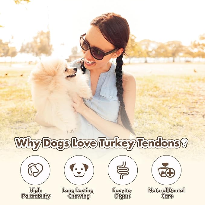 VITADAY Turkey Tendons for Dogs, All Natural, Healthy Dog Treats, Long Lasting, Hypoallergenic Dog Chews, Rawhide Free, USA-Sourced, for Small Dogs, Strips, 3 oz Pack