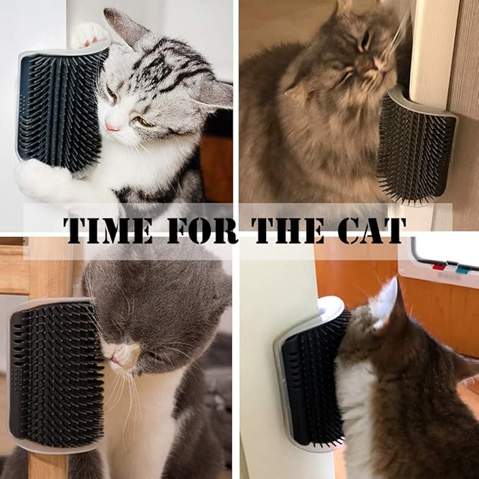 Cat Self Groomer Toy Wall Corner Massage Comb Perfect Massager Brush with Catnip (4 PCS Black)
