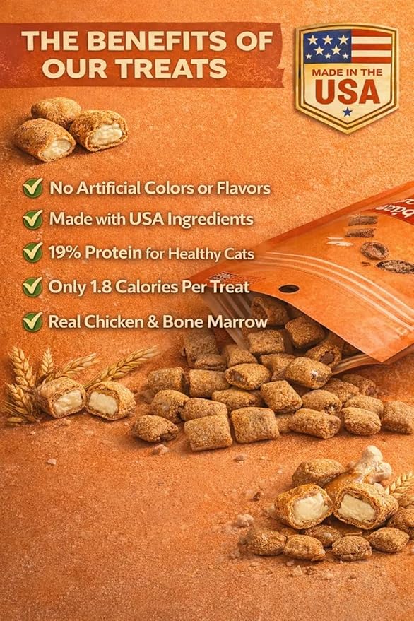 Chicken Cat Treats Crunchy Soft Filled Bites - Healthy Training Treats Indoor Cats Kittens Senior - Low Calorie Cat Snacks Food Topper No Artificial Flavors Wheat Soy Free All Breeds Made in USA 16oz