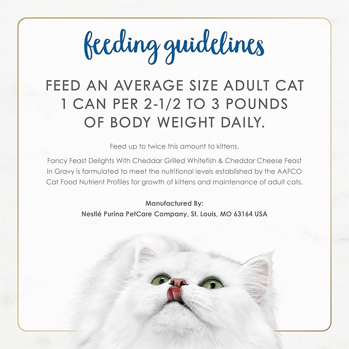 Purina Fancy Feast Delights With Cheddar Grilled Whitefish and Cheddar Feast in Wet Cat Food Gravy Cat Food - (Pack of 24) 3 oz. Cans
